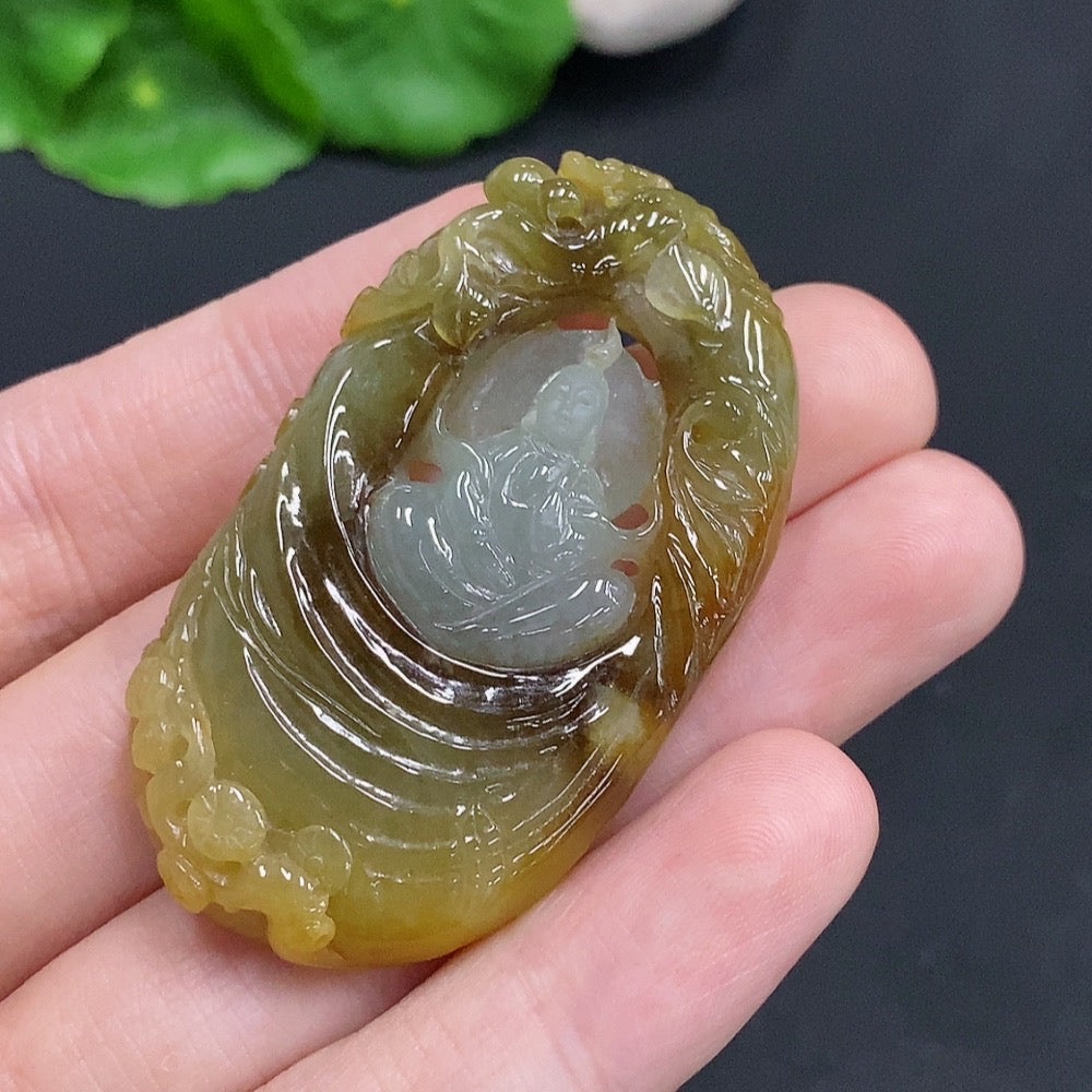 Jadeite Guanyin Pendant Total Weight: Approx. 22.4g Color Origin Undetermined