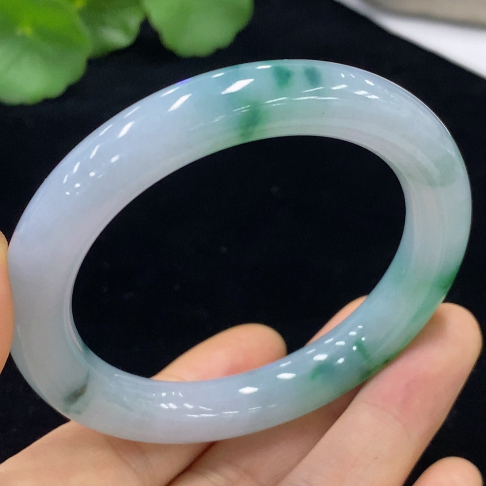 Jadeite Round Bangle with Other Mineral Components, Total Weight Approx. 50.93g, Size 52.4