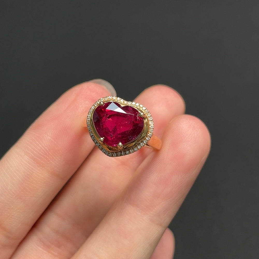 18K Tourmaline Ring with Diamond Accents, Total Weight Approx. 3.11g, Size 13