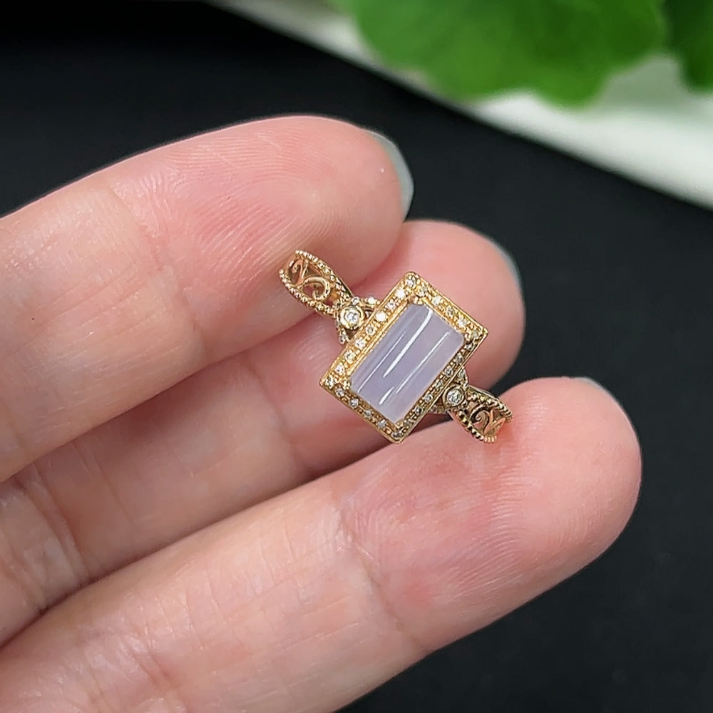 Jadeite Inlaid Ring in 18K Gold (With Diamond Accents)