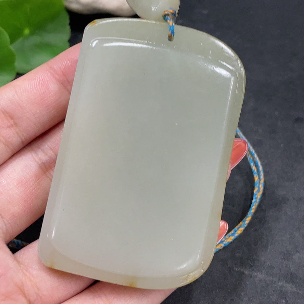 Hetian Jade Seed Material Pendant, Plain Pendant, Undetermined Skin Color Formation, Total Weight (Including String) Approx. 122.5g