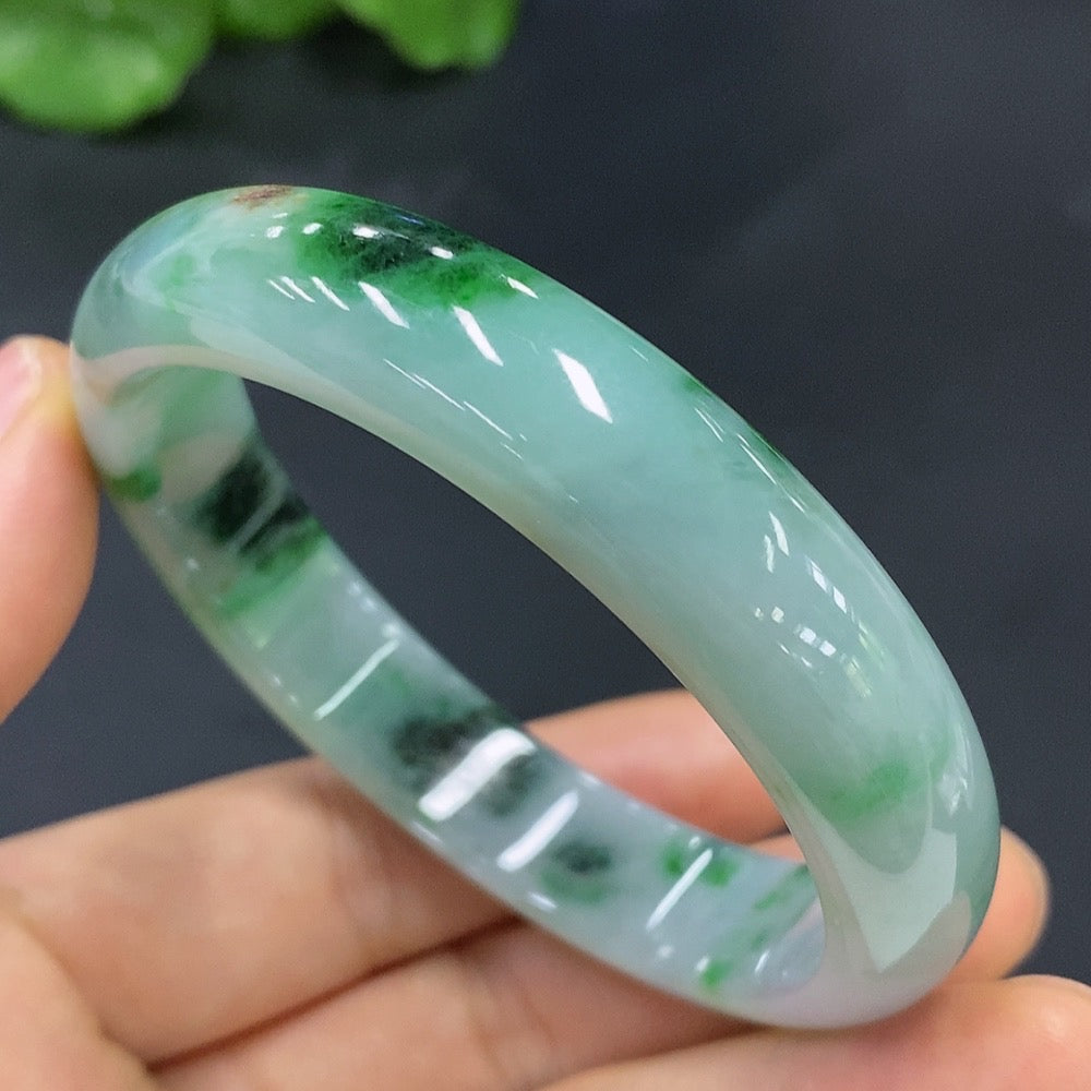 Jadeite Round Bracelet Size 55.3 with Other Mineral Components Total Weight 47.221g
