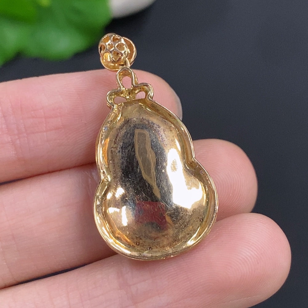 Jadeite Gourd Inlaid Pendant 18k Gold With Diamond Accents