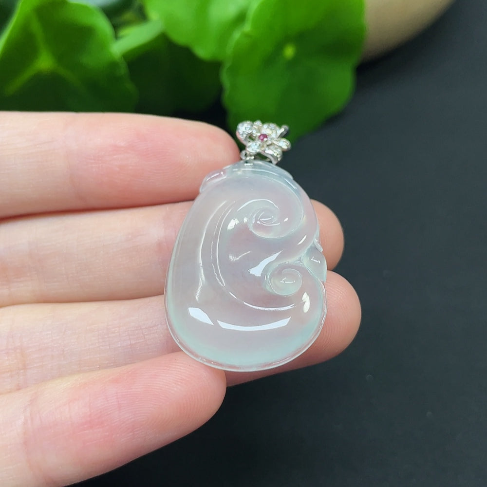 Jadeite Ruyi Inlaid Pendant 18k Non-Diamond Total Weight Approx. 5g