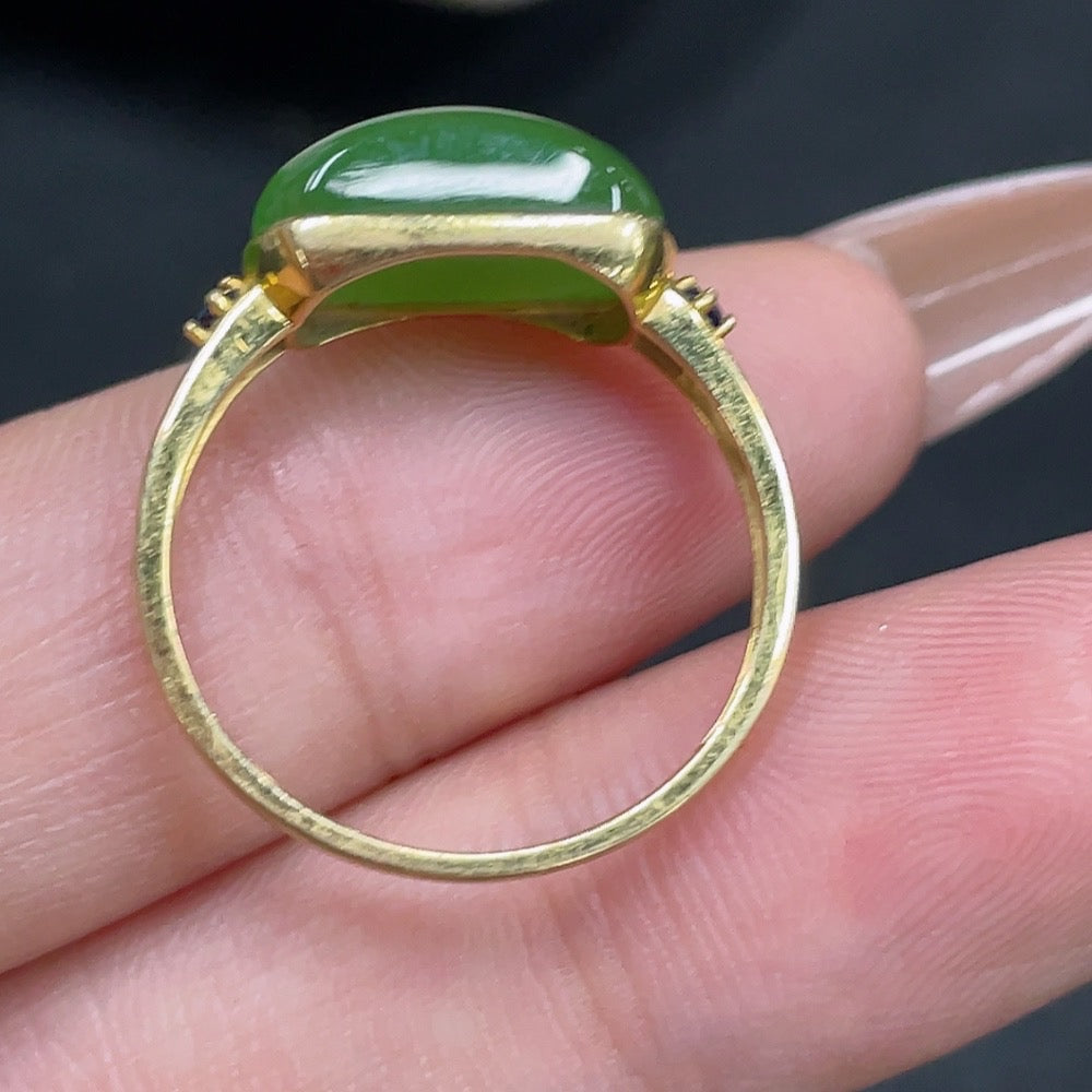 Hetian Jade Open-ended Inlaid Ring with 18k Gold, Size 15, Total Weight Approx. 2.1g