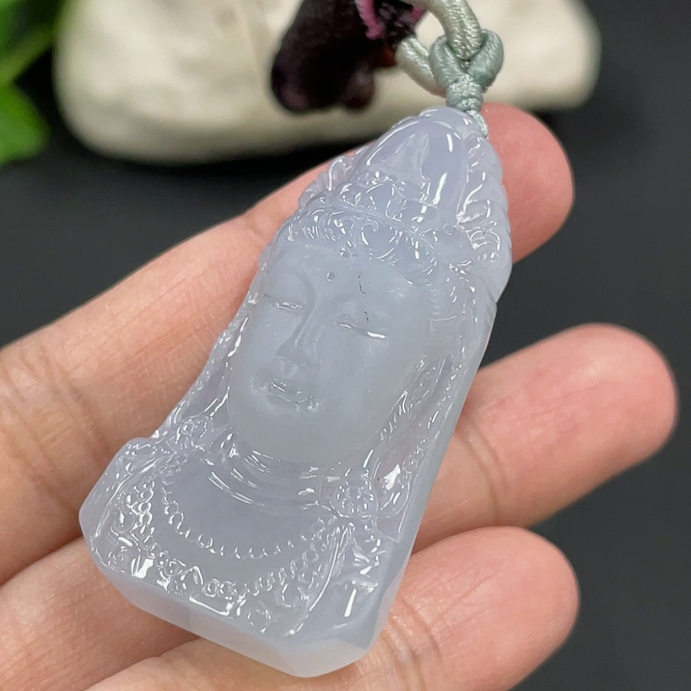 Jadeite Pendant Guanyin Total Weight Including Rope 19.23g