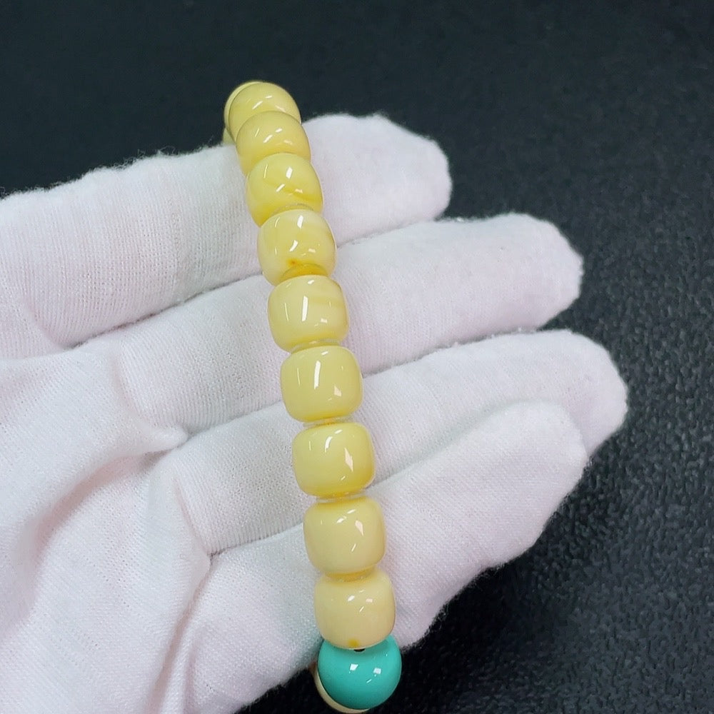 Amber Beeswax Bracelet, approx. 9.6mm, total weight approx. 16.72g, with southern red agate, non-natural stones considered