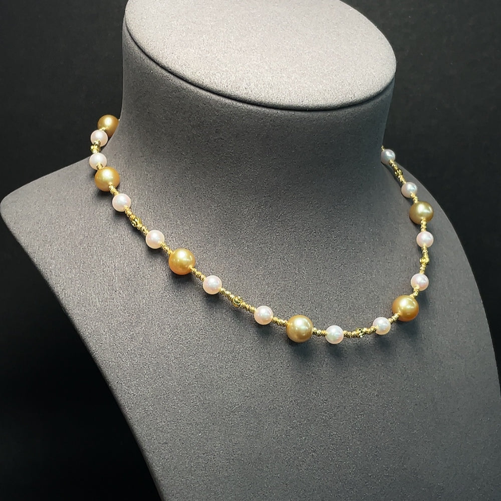 HKHQ seawater pearl necklace with undetermined color, 6.3-9.5mm pearls on a non-gold, undetectable string, total weight 23.42g