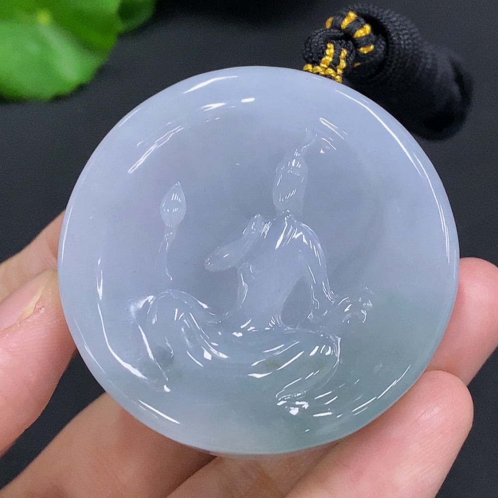 Jadeite Formless Guanyin Pendant with Cord, Total Weight Approx. 86.2g