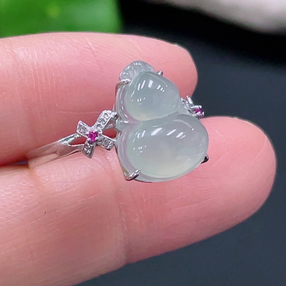 Jadeite Gourd Inlay Ring 18K Gold Size 17 Total Weight Approx. 2.57g