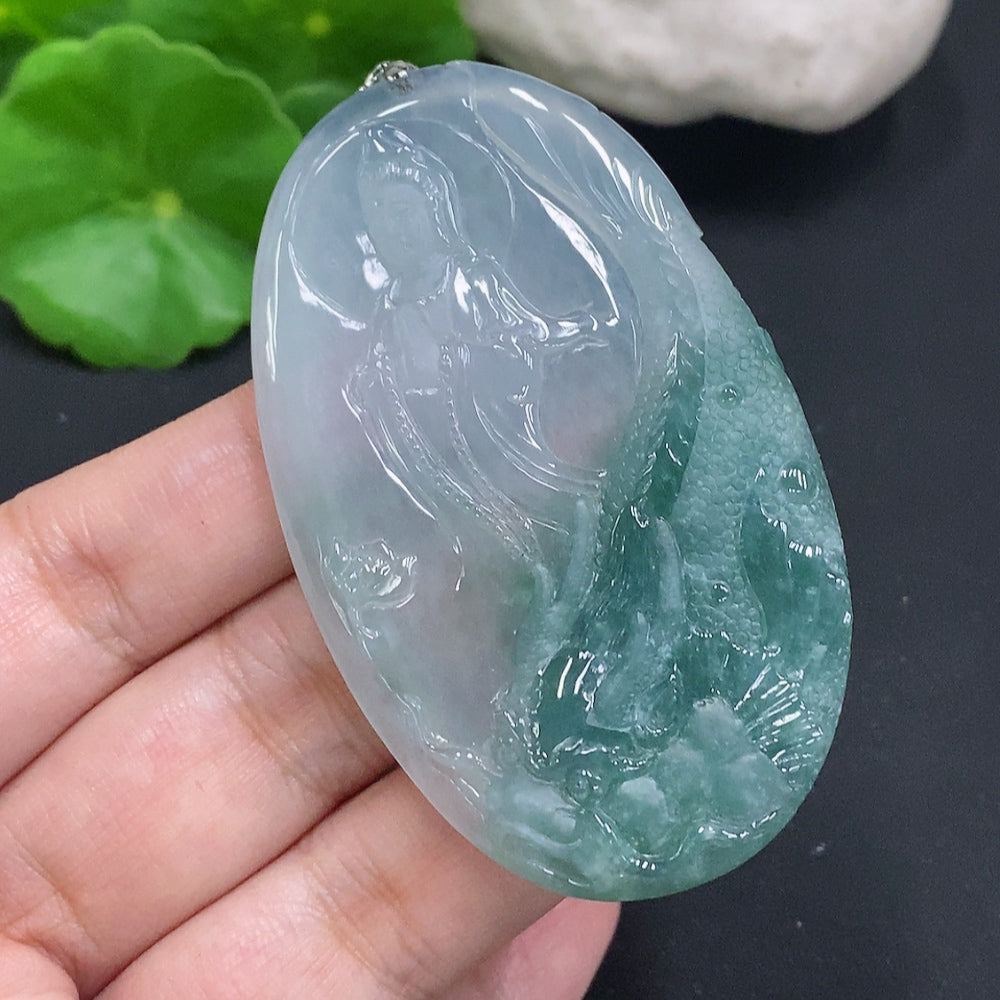 Jadeite Imperial Dragon Guanyin Pendant Non-Gold Inlaid Total Weight Approx. 33.9g