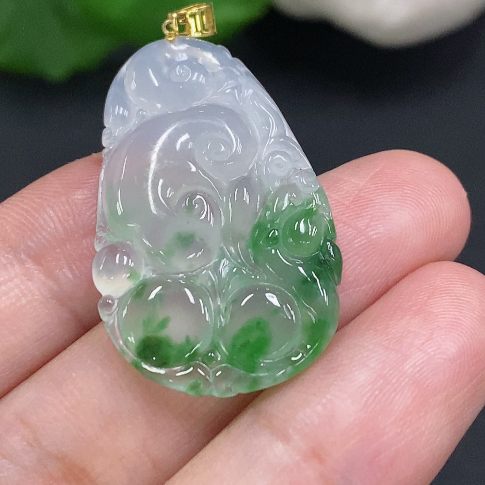 Jadeite Ruyi Pendant with 18K Gold Clasp, Total Weight Approx. 5g, Containing Other Mineral Components