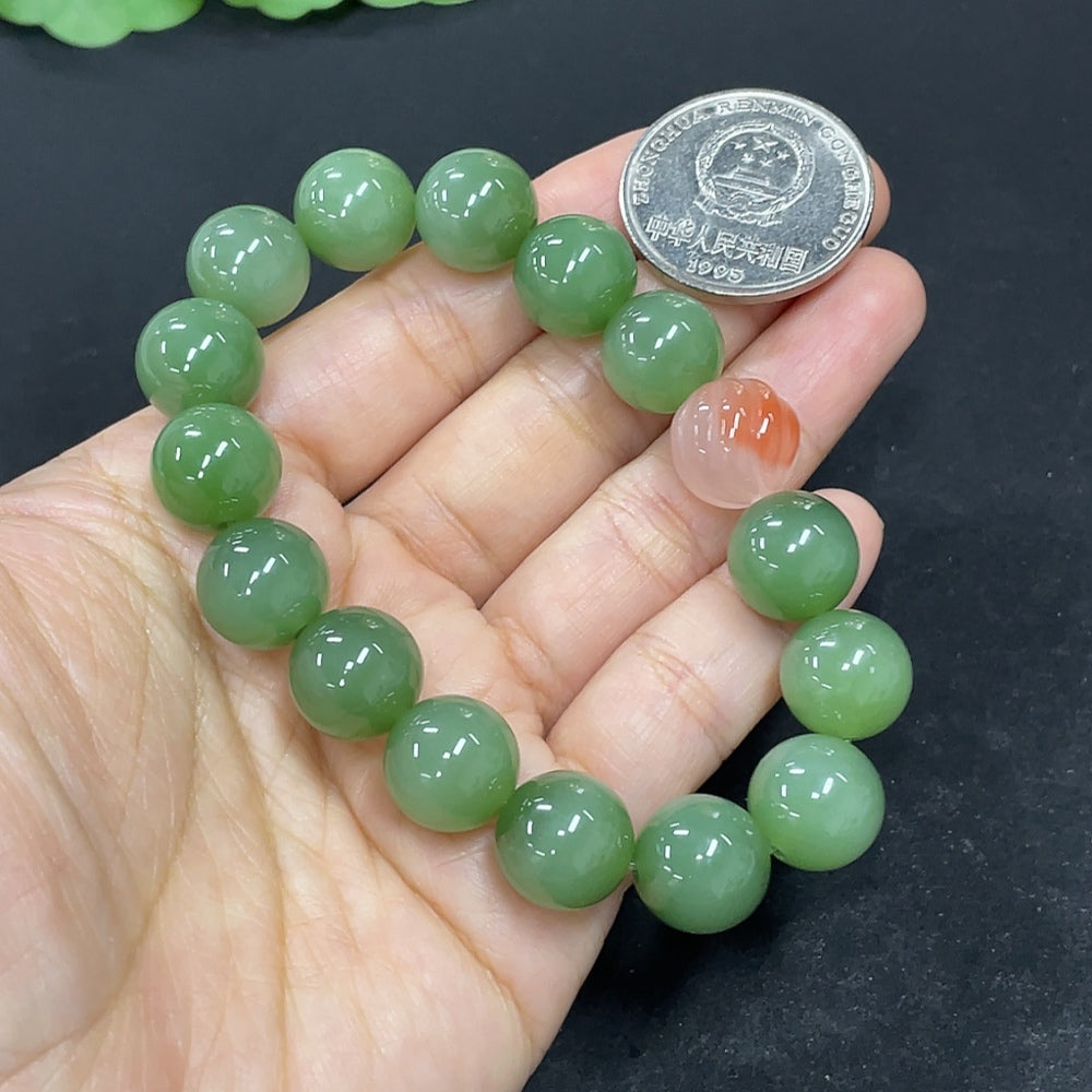 Hetian Jade Jasper Bracelet, approx. 11.8mm, total weight approx. 42.2g, with Southern Red Agate