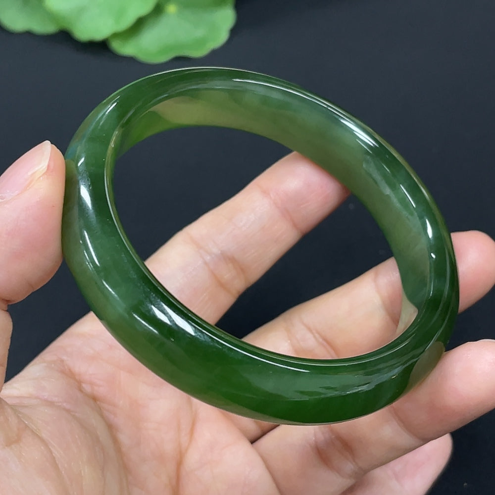 Hetian Jade Green Jade Round Bangle Repaired