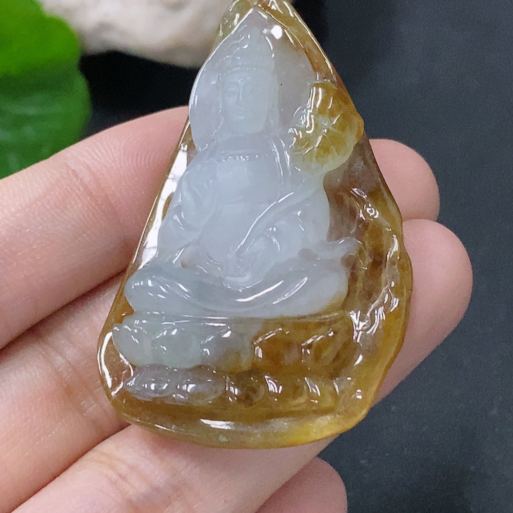 Jadeite Pendant Guanyin Total Weight: Approx. 18.98g Color Origin Undetermined