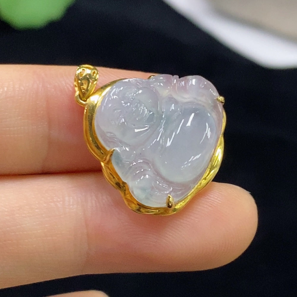 Jadeite Buddha Pendant with 18k Gold Mounting, Total Weight Approximately 2.85g
