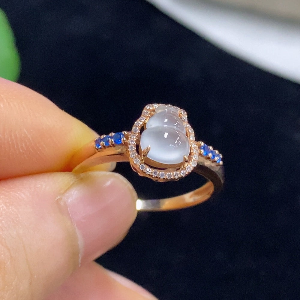 Jadeite Gourd Inlaid Ring 18k with Diamond Size 18 Total Weight Approx. 3.09g