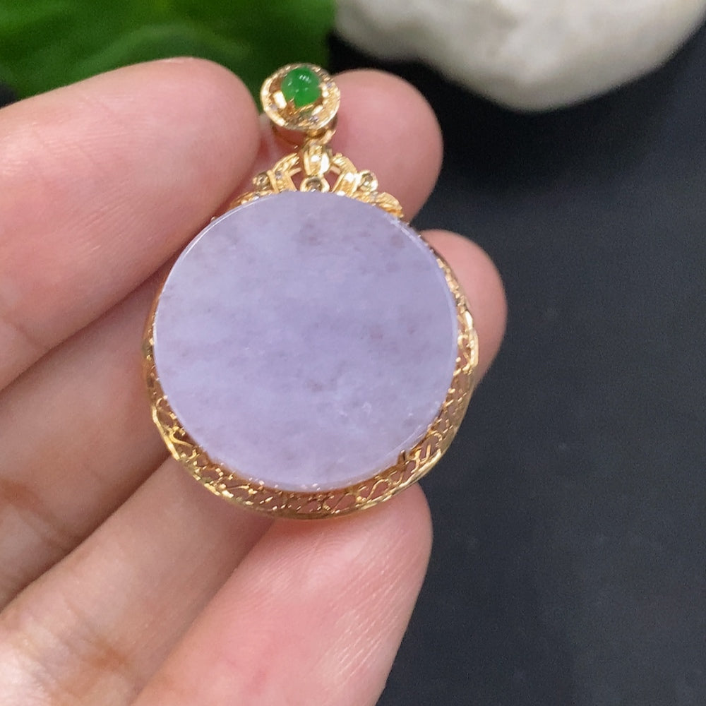 Jadeite Plain Pendant Necklace 18K Gold Total Weight Approx. 5.1g (With Diamond Accents)