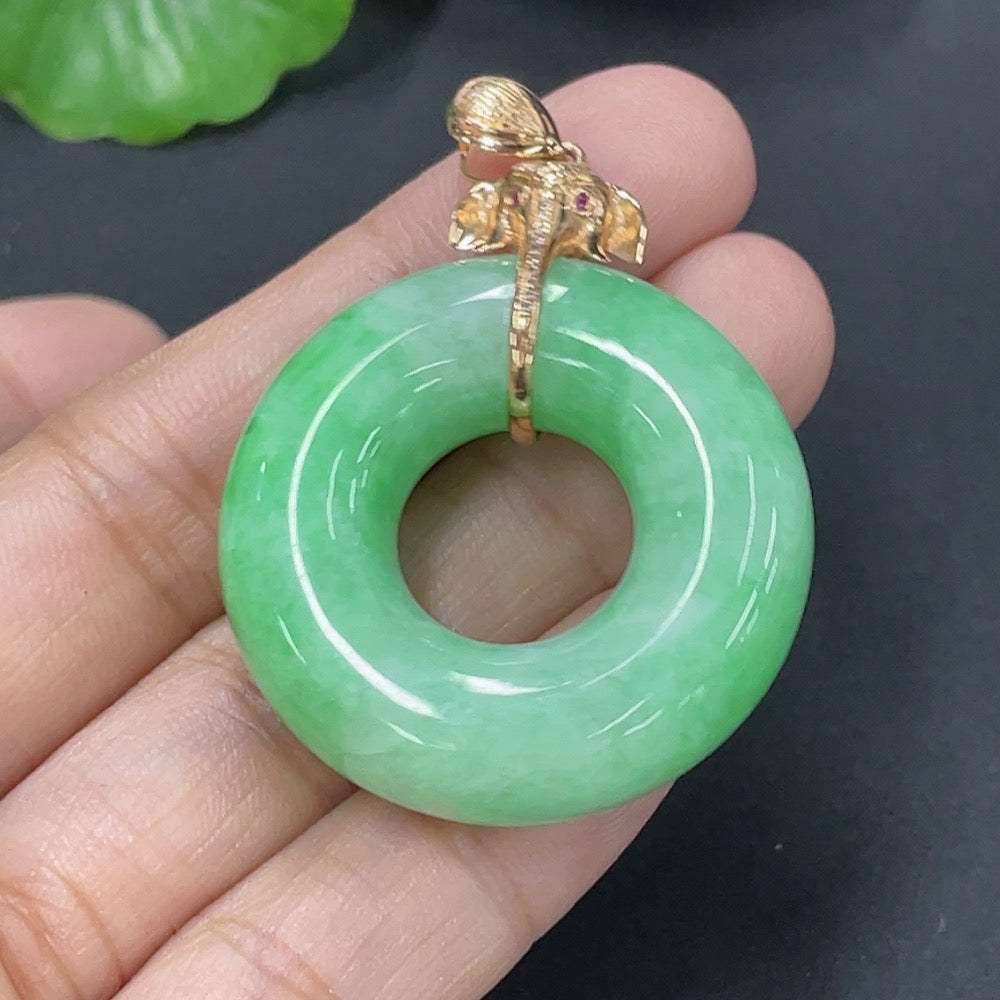 Jadeite Donut Pendant with 18K Gold Clasp and Diamond Accents (Colorless)