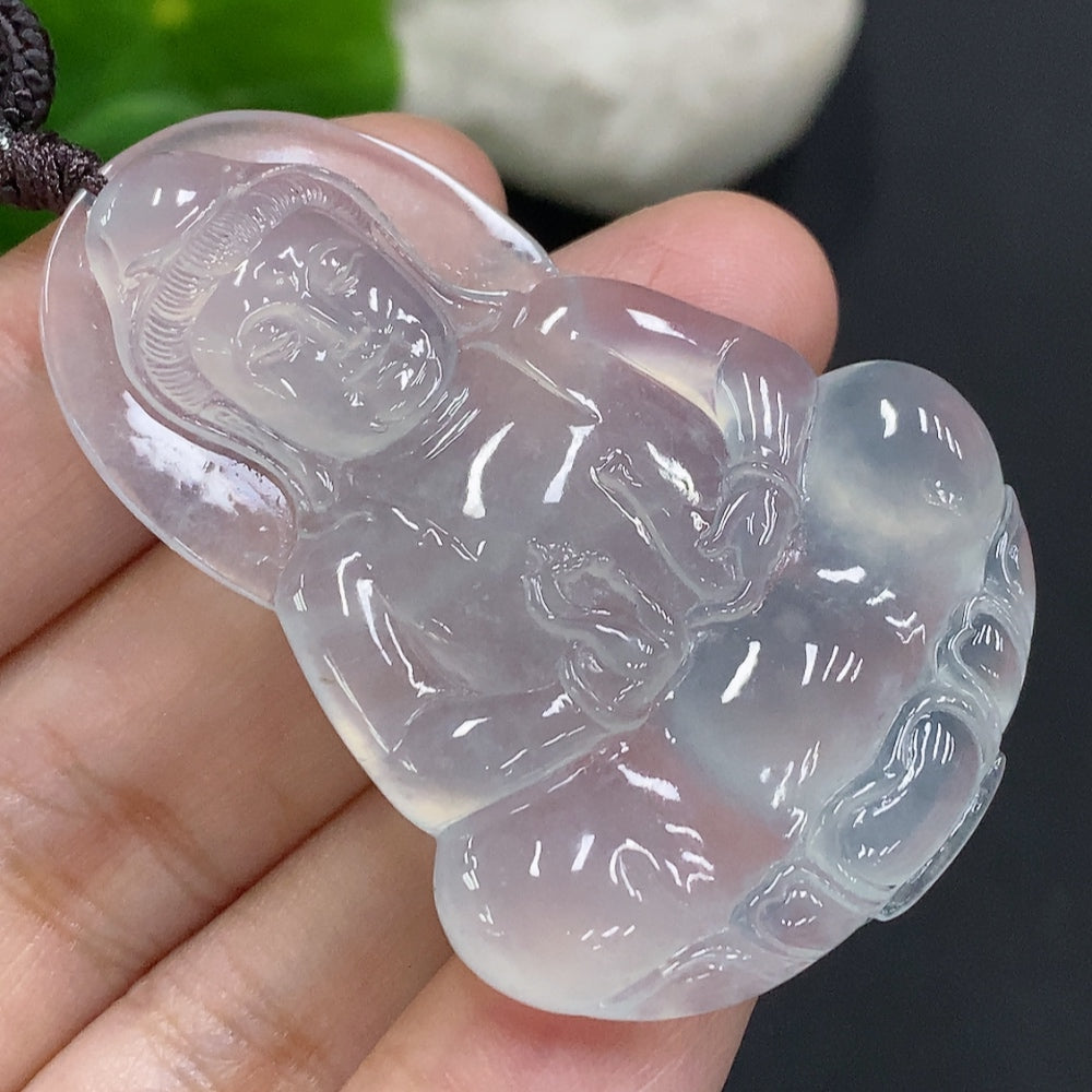 Jadeite Guanyin Pendant with Cord, Total Weight Approx. 19g