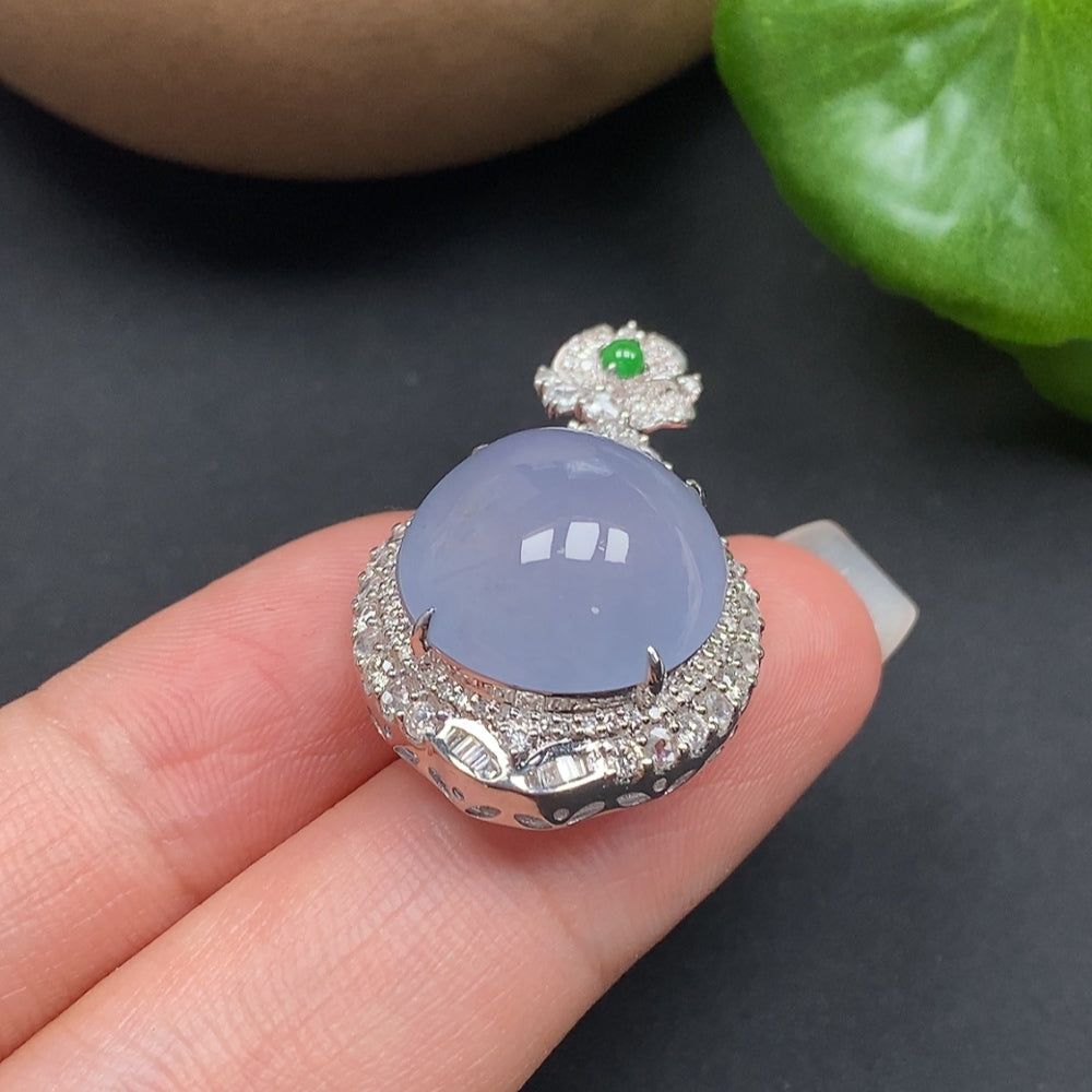 Jadeite Pendant with Diamond Accents, Cabochon Cut, 18K Gold
