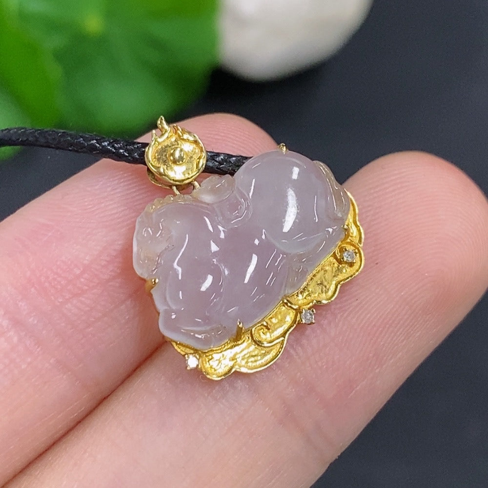 Jadeite Horse with Money Inlaid Pendant 18K Gold Pendant Other Parts Non-Gold (Excluding Rope Weight)