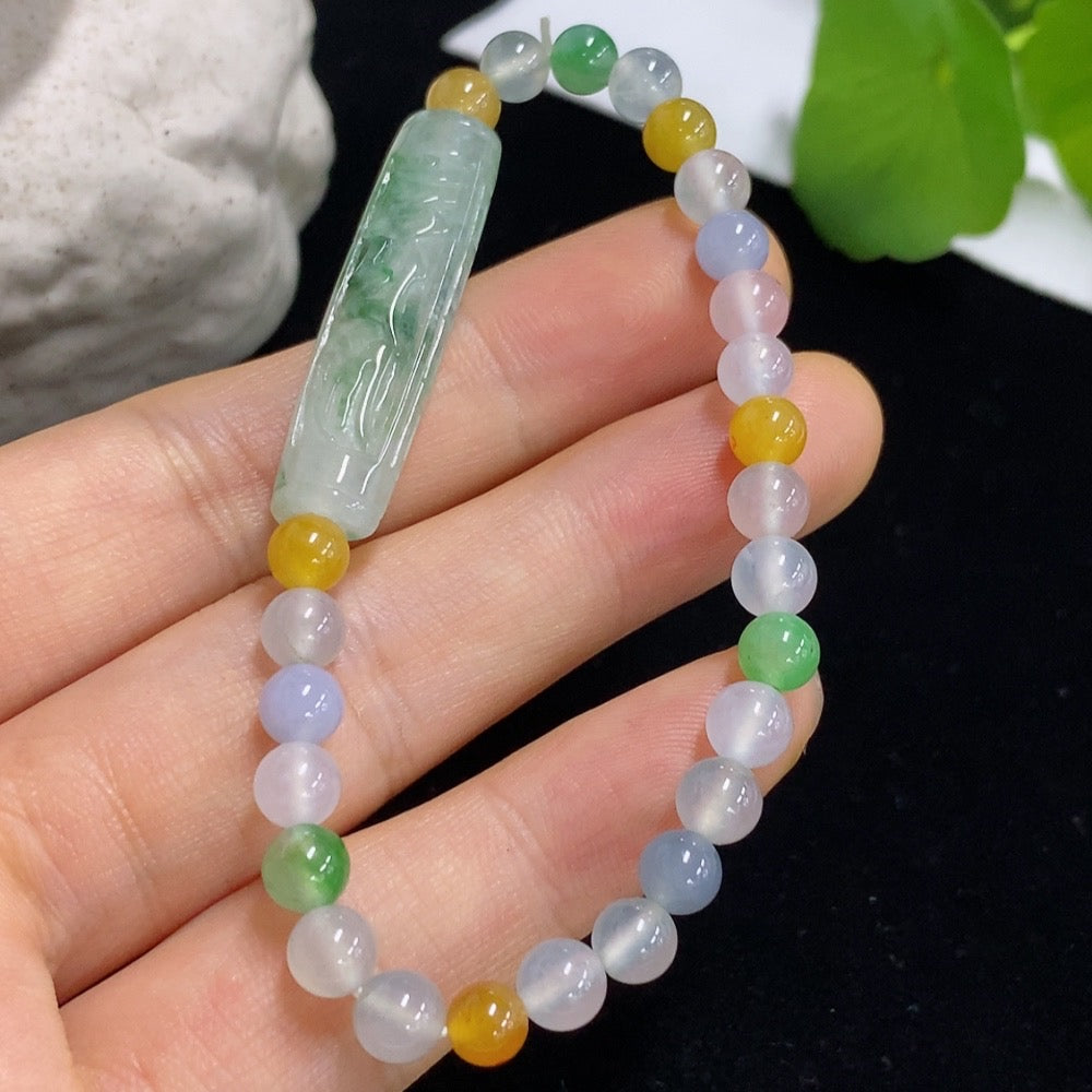 Jadeite Bracelet Approximately 5mm Beads Total Weight About 10.68g Non-Grade A Beads With Impurities