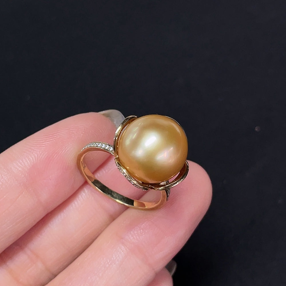 Seawater Pearl Inlaid Ring 9k Gold Size 15 Approx. 12.4mm Total Weight About 4.99g Color Origin Undetermined Non-Diamond