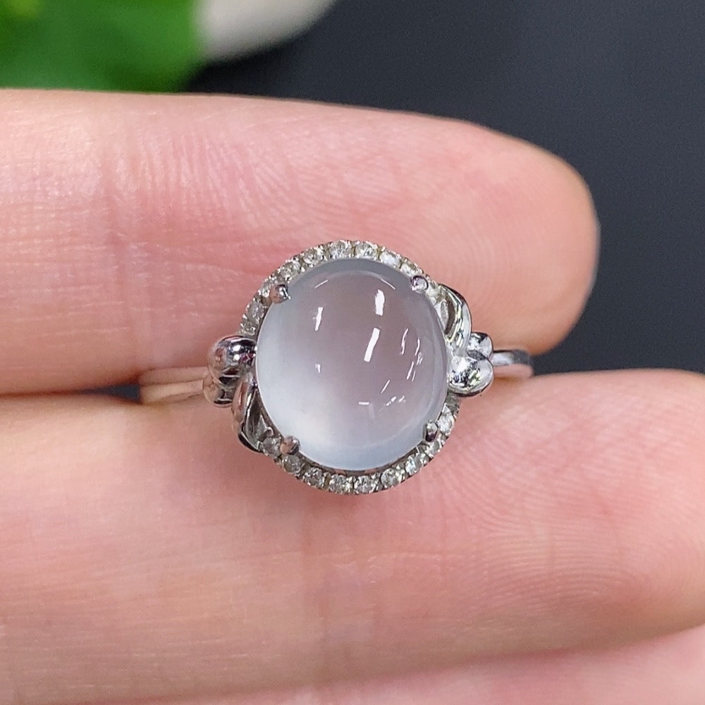 Jadeite Cabochon Ring 18k Gold Total Weight Approx. 3g Size 13 with Diamond Accents