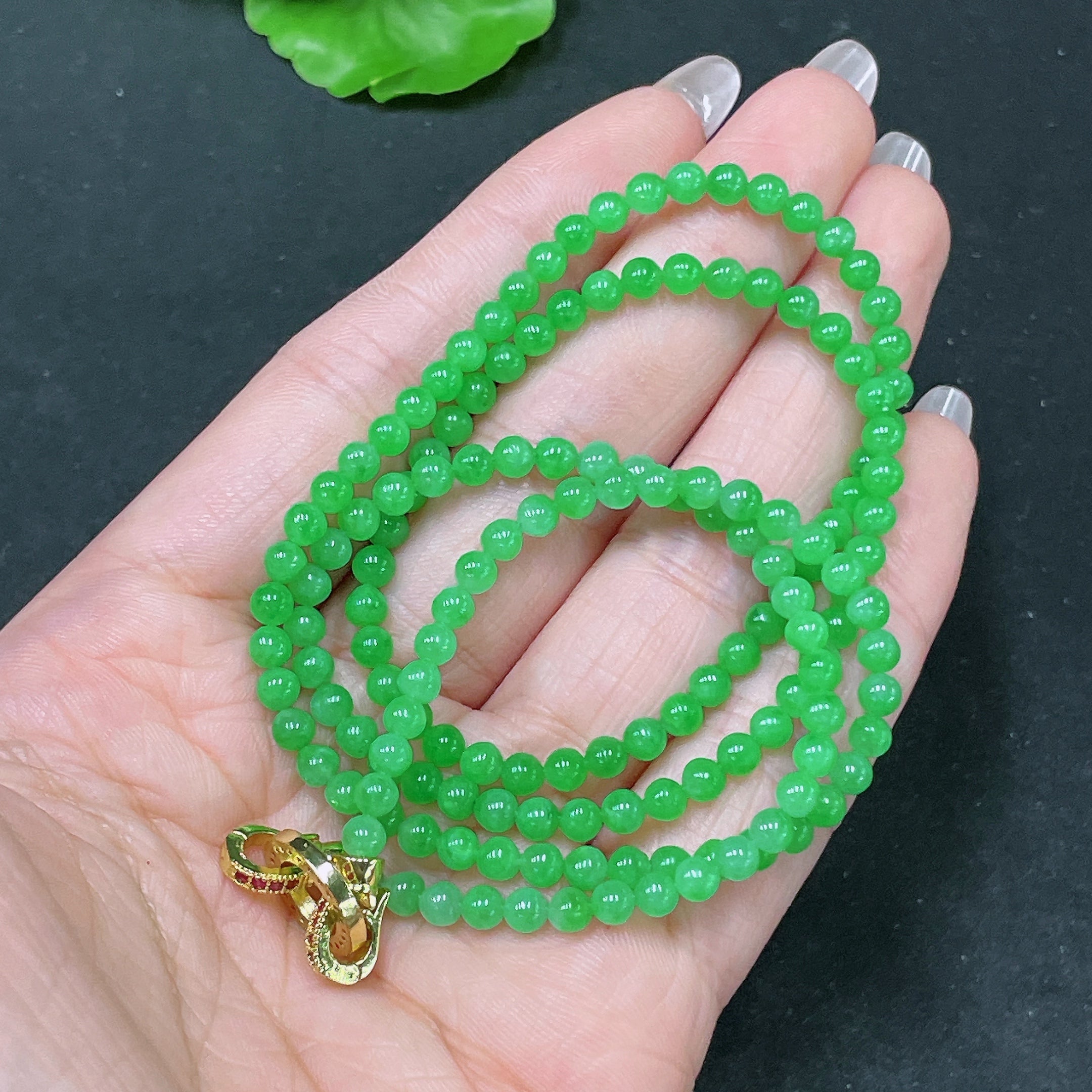 Jadeite Bead Necklace Non-Gold Total Weight Approx. 16.8g Size About 3.8mm