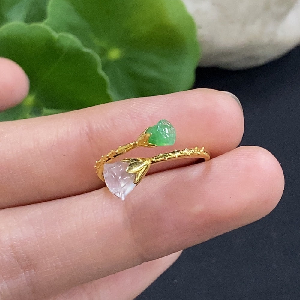 Jadeite Inlaid Ring 18K Gold Size 14 Total Weight Approx. 1.17g
