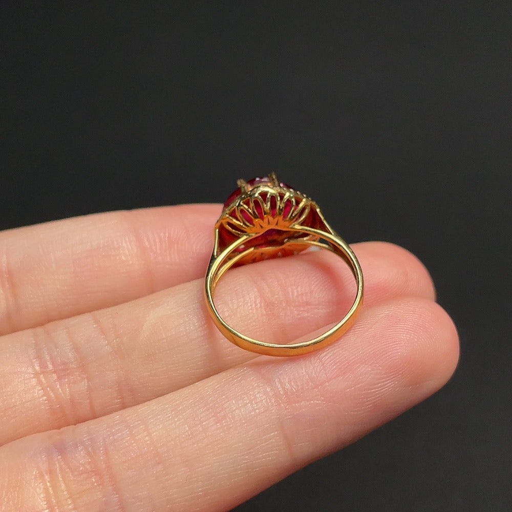 18K Tourmaline Ring with Diamond Accents, Total Weight Approx. 3.11g, Size 13