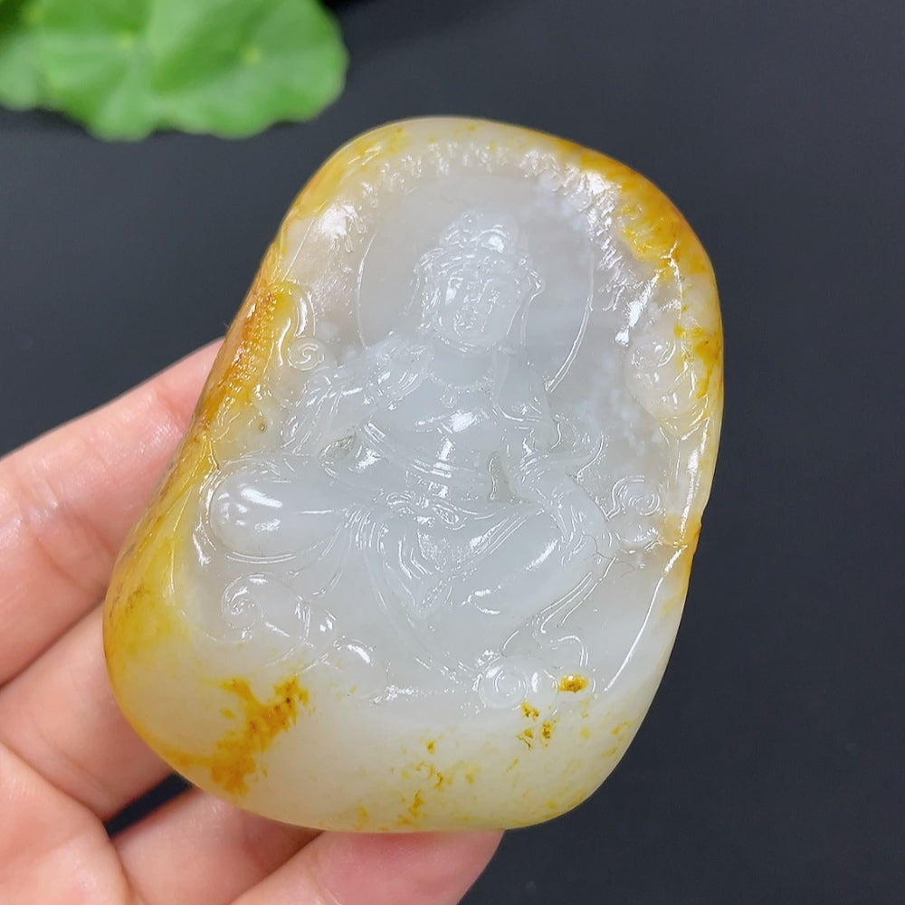 Hetian Jade Pendant Guanyin Total weight about 121.8g Undetermined skin color formation Contains other mineral components