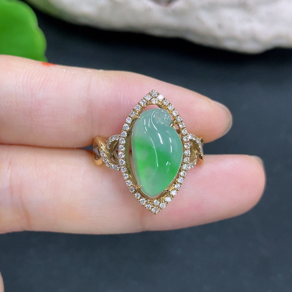 Jadeite Ring with Tested 18K Gold and Diamond Accents