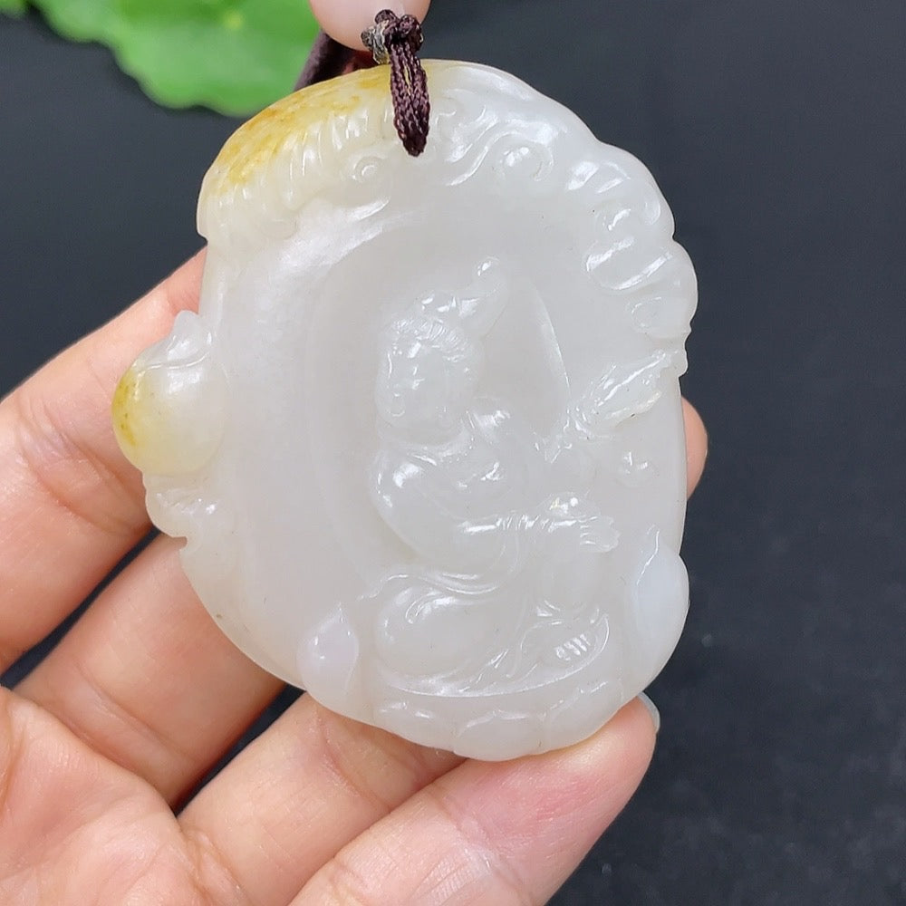 Hetian Jade Pendant Guanyin Undetermined Skin Color Formation Total Weight Approx. (Including Rope) 45.3g