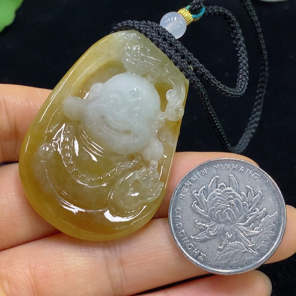 Jadeite Buddha Pendant Total Weight Approx. 29.69g (including rope weight) with non-A grade beads
