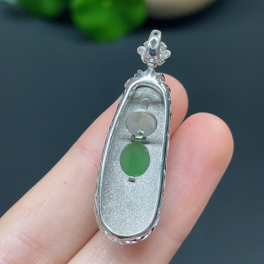Jadeite Bean Pendant with 18K Gold and Diamond Accents