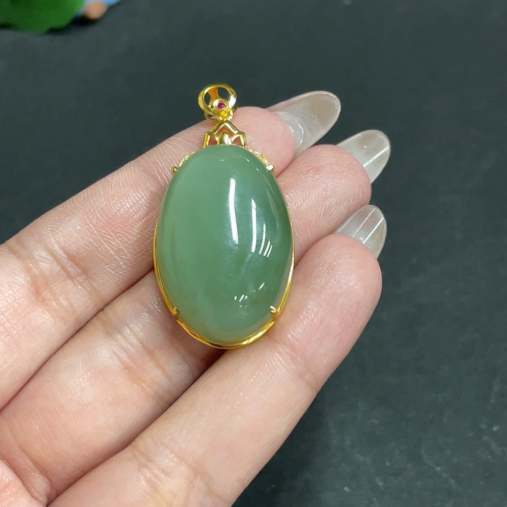 Hetian Jade Inlaid Pendant Cabochon 18k Total Weight Approx. 12g