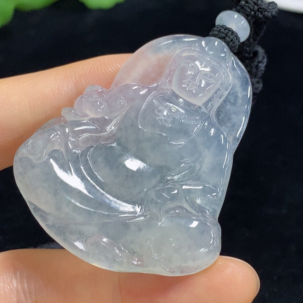 Jadeite Guanyin Pendant Total Weight Approx. 19.28g (Including Rope Weight)
