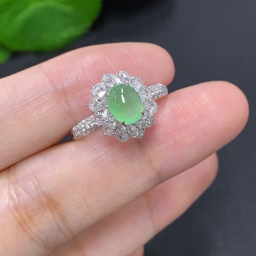 Jadeite Inlaid Ring 18k Non-Diamond Size 14 Total Weight Approx. 2.6g