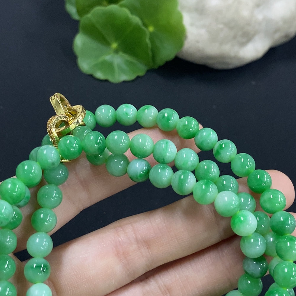 Jadeite Bead Necklace Approx. 6.5mm Non-Gold Total Weight About 51g (Including Other Mineral Components)