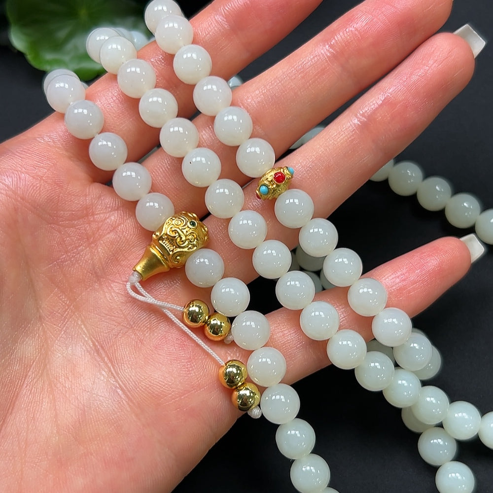 Hetian Jade Bead Necklace Non-Gold 8mm Approx. 93.02g