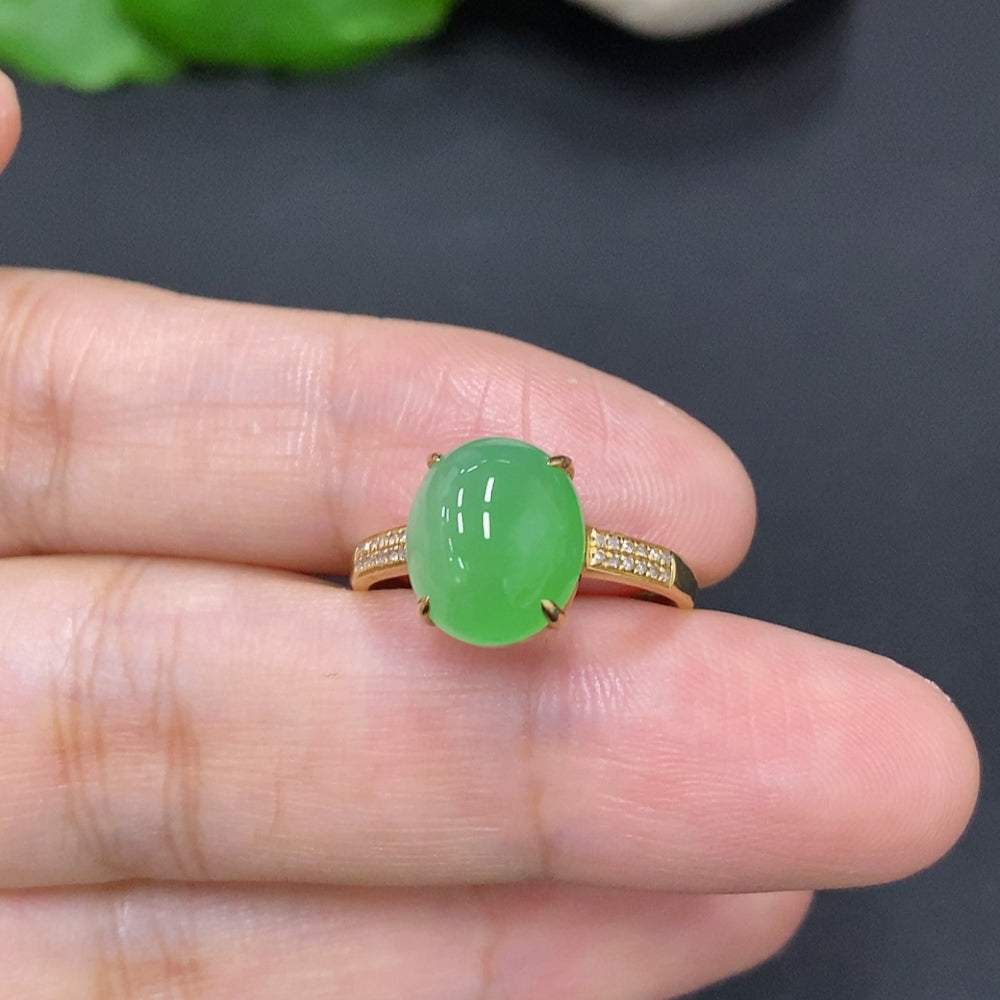 Jadeite Cabochon Ring with 18K Gold (Accented with Diamonds)