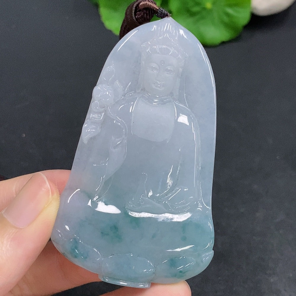 Jadeite Guanyin Pendant Total Weight Including Rope Approximately 42.8g