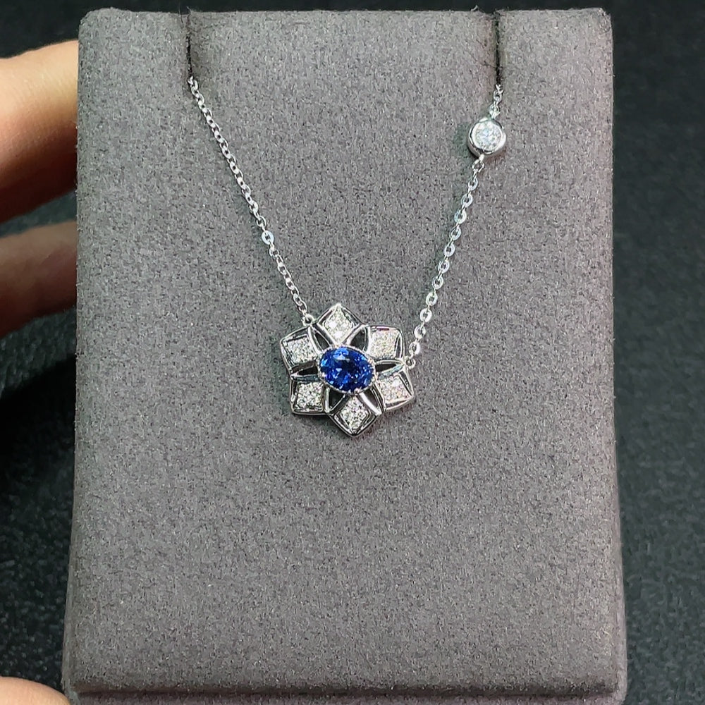 18K Blue Sapphire Necklace with Diamond Accents