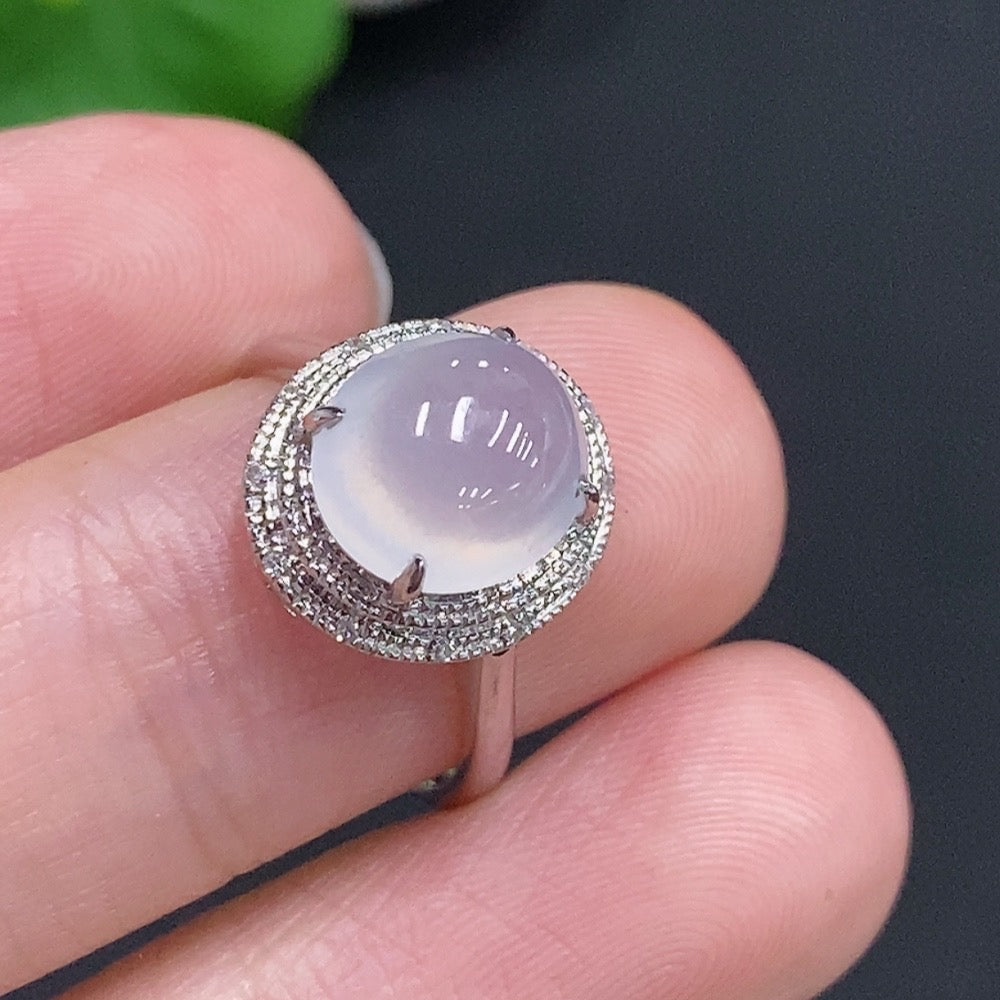 Jadeite Cabochon Ring 18k Gold Total Weight Approx. 2.1g Size 9 With Diamond Accents