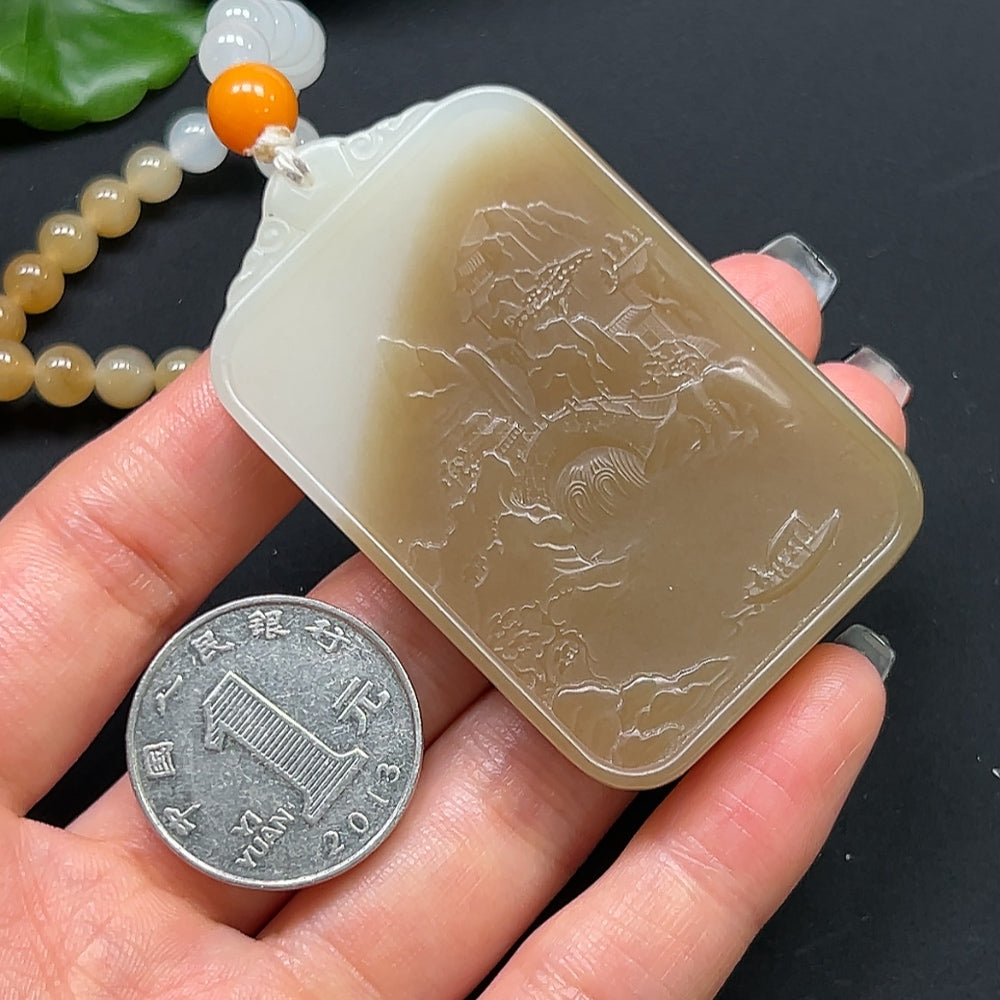 Hetian Jade Buddha Pendant with Non-Hetian Jade Beads