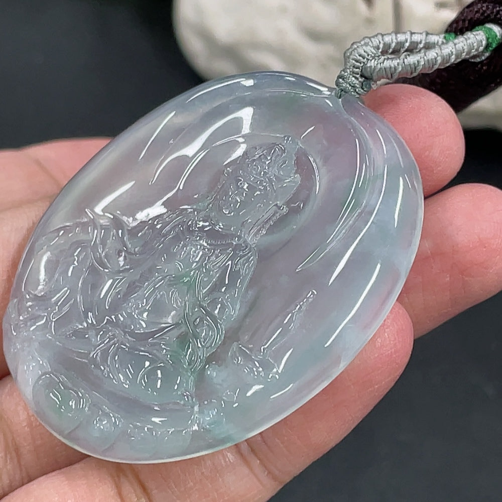 Jadeite Guanyin Pendant, Total Weight Approx. 28.8g