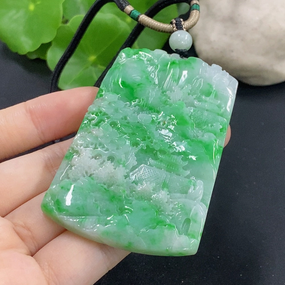 Jadeite landscape pendant with a (including rope weight)