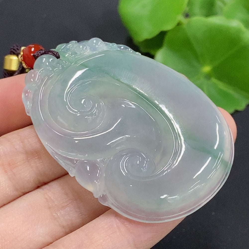 Elegant Jadeite Ruyi pendant necklace by HKHQ featuring a smooth, polished jadeite charm on a delicate chain.
